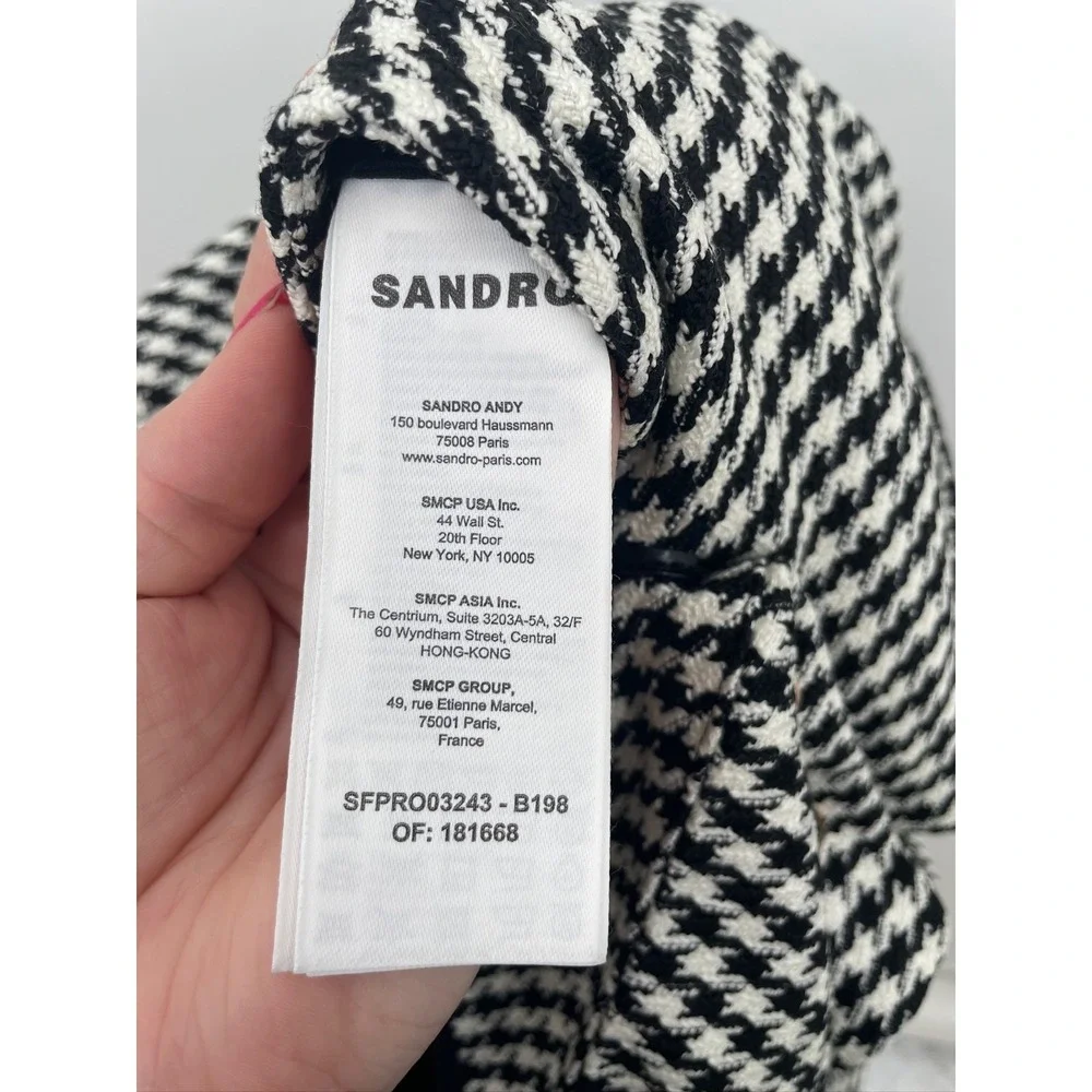 Sandro Charlotte Houndstooth Black and White Tweed Mini Dress 38 US 6 - Picture 9 of 11